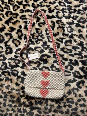 Isaac Mizrahi New York Beaded Pink Heart Crossbody Bag